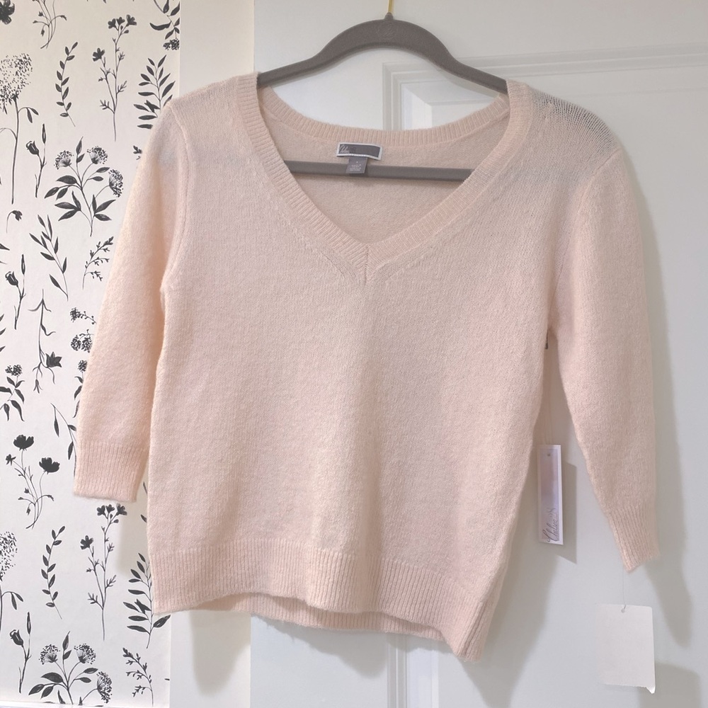 Chelsea28 Pink Cropped V Neck Sweater